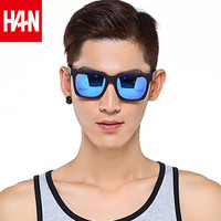 汉（HAN）太阳镜墨镜男女款 时尚潮人彩膜大框偏光太阳眼镜 59306 黑框蓝色片