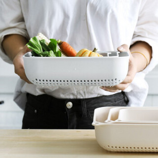 莱朗 厨房果蔬收纳蓝沥水篮3件套 创意家用洗菜盆洗水果篮塑料镂空沥水篮 灰白色三件套