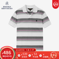 Brooks Brothers/布克兄弟男士修身Supima棉条纹Polo衫1000063082 B475-白色 XL