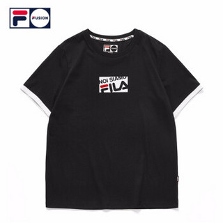 FILA FUSION 斐乐 女子短袖T恤 2019秋季新款运动休闲LOGO短袖衫 深黑-BK 180/96A/XXL