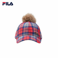 1FILA 斐乐 情侣款棒球帽 2019冬季新款格纹毛球棒球帽男女帽子 传奇红-RD XS