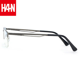 汉（HAN）纯钛近视眼镜框架男士款 半框防蓝光辐射电脑护目镜 42041 哑枪 配依视路1.56钻晶A4镜片(0-600度)