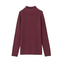 無印良品 MUJI 無印良品 女式 减轻颈部刺痛感 宽罗纹 半高领毛衣 紫红色 XS