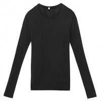 無印良品 MUJI 無印良品  女式 羊毛桑蚕丝 宽罗纹圆领毛衣 黑色 XL
