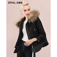 ERAL/艾莱依秋冬新款衬衫式假两件短款羽绒服女 黑色 165/88A/L