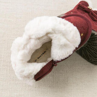 davebella戴维贝拉冬季装新款女童休闲保暖中筒靴子 酒红色 135(鞋内长13.5cm) 适合脚长13cm