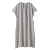 無印良品 MUJI 無印良品  女式 亚麻水洗 短袖连衣裙 灰色 M