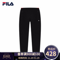 FILA 斐乐官方 女子长裤 2019秋季新款休闲运动抽绳针织长裤女裤 深黑-BK 180/78A/XXL