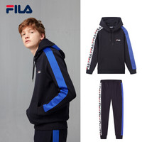 FILA 斐乐官方 男子套装 2019秋季新款连帽卫衣休闲运动长裤男装 传奇蓝-NV+传奇蓝 175/96A/L