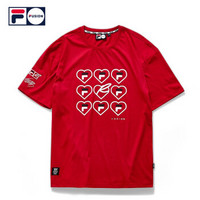 FILA 斐乐官方 男女同款T恤短袖 明星款 2019FUSION系列 红色-RD 165/88A/S