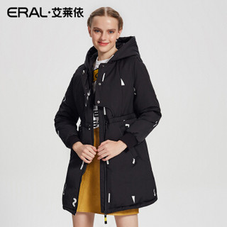 艾莱依秋冬多功能假两件羽绒服女中长款ERAL16359-FDAC 黑色 155/80A/S