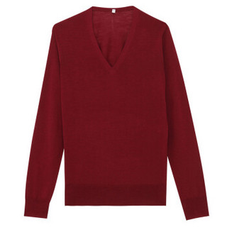 无印良品 MUJI 女式 羊毛蚕丝 V领毛衣 紫红色 XL
