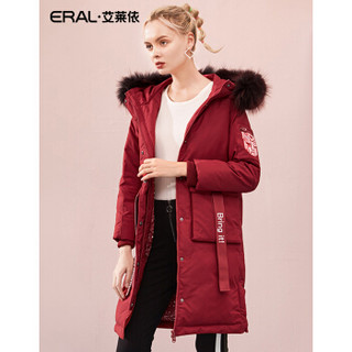 ERAL/艾莱依O2O变形金刚联名款2018冬季新款大毛领羽绒服女 枣红 180/100A/XXXL