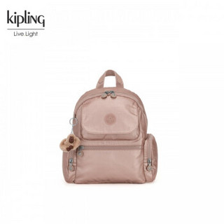 Kipling女款帆布轻便双肩背时尚休闲翻盖前袋书包双肩包|MATTA 漆器玫瑰金