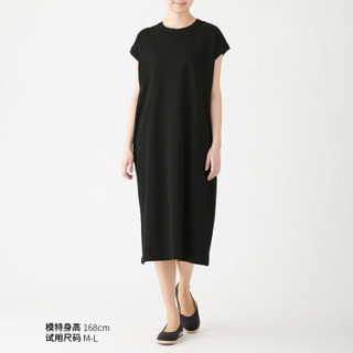 无印良品 MUJI 女式 粗棉线 天竺编织 法国袖连衣裙 黑色 M-L