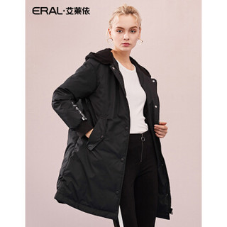 ERAL/艾莱依2018冬季新款假两件时尚印花羽绒大衣女 黑色 175/96A/XXL