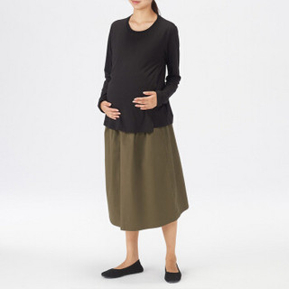 无印良品 MUJI 孕妇 莫代尔棉天竺 便于哺乳长袖T恤 黑色 M-L