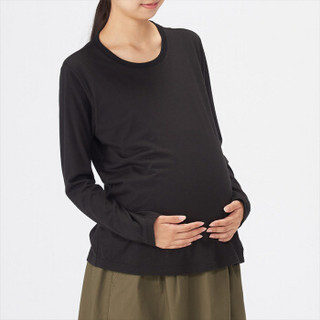 无印良品 MUJI 孕妇 莫代尔棉天竺 便于哺乳长袖T恤 黑色 M-L