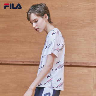 FILA 斐乐官方 White Line系列女子短袖T恤 2019夏季新款针织满印短袖衫女装 标准白-WT 175/92A/XL