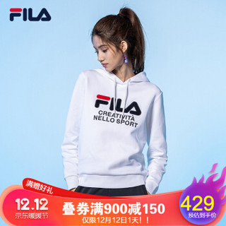 FILA 斐乐官方 女子连帽卫衣 2019秋季新款LOGO连帽套头衫女上装 标准白-WT 170/88A/L