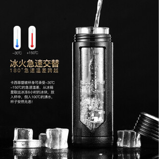 卡西菲 玻璃杯双层防摔塑玻杯便携办公水杯批发隔热高档玻璃杯 粉色