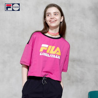 FILA FUSION 斐乐 女子针织短袖T恤 2019秋季新款休闲潮牌宽松短T 玫瑰紫-PC 165/84A/M