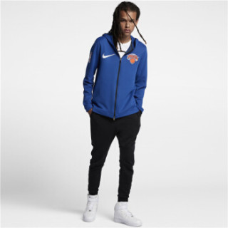nba尼克斯队 球员版 nike therma flex耐克连帽拉链外套球队同款出场
