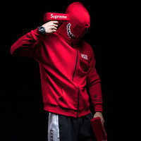 MSGD卫衣男春季加绒运动休闲外套 双面穿开衫上衣 Fire Red 烈焰红 XL(现货开售)