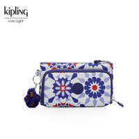Kipling凯浦林钱包女K70409印花女包短款钱包零钱包 蓝红丝路几何印花