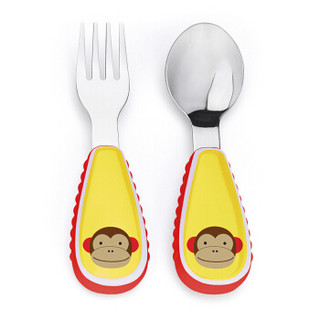 SKIP HOP 不锈钢叉匙餐具可爱动物园卡通图案儿童叉勺套装 猴子