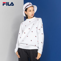 FILA（斐乐） W系列女装套头卫衣女冬季新款舒适简约满印时尚针织套头衫女（加绒） 标准白-WT 165/84A/M