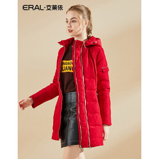 艾莱依韩版修身双拉链羽绒服女中长款潮ERAL6061D 中国红 L