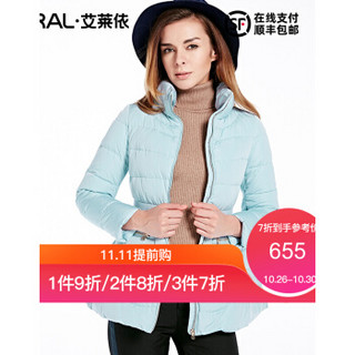 艾莱依新款韩版修身立领羽绒服加厚长袖女 海沫蓝 155/80A/S
