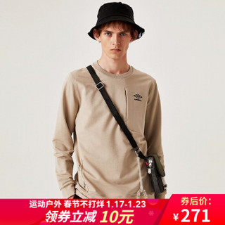 UMBRO茵宝2019年春季新款男子套头无帽卫衣运动休闲上衣 UI191AP2433-242广场褐 L