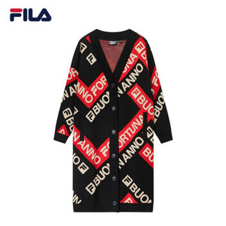 FILA 斐乐官方WHITE系列女开衫2019春季新品宽松保暖毛衣女装 正黑-BK 180/96A/XXL