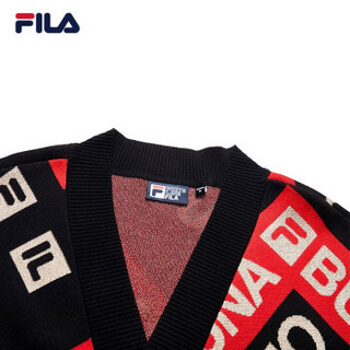 FILA 斐乐官方WHITE系列女开衫2019春季新品宽松保暖毛衣女装 正黑-BK 180/96A/XXL