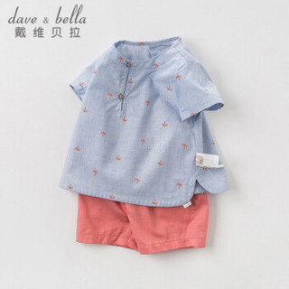 davebella戴维贝拉2019夏款新品童装儿童衣服男童套装 宝宝两件套 蓝底印花 110cm(5Y（建议身高100-110cm))