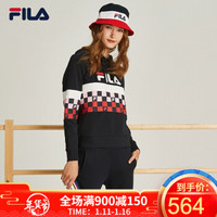 FILA 斐乐官方 女子连帽卫衣 2019冬季新款 格纹撞色套头衫ins潮 传奇蓝-NV 165/84A/M