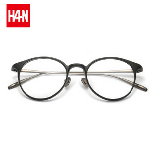 汉（HAN）文艺复古近视眼镜框架男女款 圆眼镜光学镜架大镜框3506 哑黑41019 配1.60非球面变灰色镜片(0-800度)