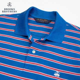 Brooks Brothers/布克兄弟男士条纹设计修身logo短袖Polo衫 B465-蓝色条纹 XL