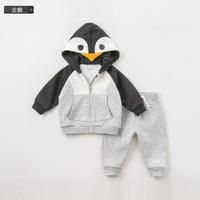 davebella戴维贝拉秋冬儿童卡通连帽套装 宝宝加绒两件套 企鹅 100cm(4Y(建议身高90-100cm))