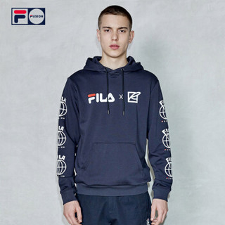 FILA 斐乐官方 连帽套头卫衣男女同款 ROY WANG王源联名FUSION系列 深黑-BK 165/88A/S