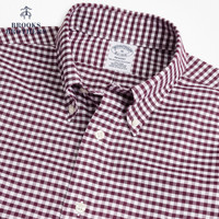 Brooks Brothers/布克兄弟男士免烫格纹牛津纺休闲衬衫1000064230 6002-深红色 M