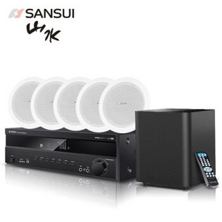 山水（SANSUI） T2家庭影院组合音响套装 吸顶音箱 电视家用蓝牙客厅吊顶音箱 8英寸+无线话筒（功放+低音炮+5个吸顶喇叭）