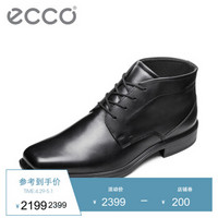 ECCO爱步 英伦时尚商务正装男士系带方头皮鞋 缓震舒适柔软透气短筒鞋 翰斯623554 黑色11001 40