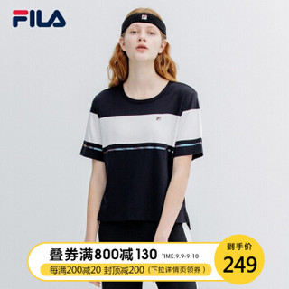 FILA 斐乐官方 女子短袖T恤 2019夏季新品宽松色织撞色针织短袖衫 传奇蓝-NV 180/96A/XXL