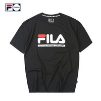 FILA 斐乐 FUSION系列 男子短袖T恤 2019夏季新款丝柔棉针织短T男装 深黑-BK 185/104A/XXL