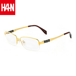 汉（HAN）近视眼镜框架男女款 纯钛商务防辐射光学眼镜 J81551 时尚金色 配依视路1.56钻晶A3镜片(0-600度)