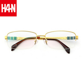 汉（HAN）近视眼镜框架男女款 纯钛商务防辐射光学眼镜 J81551 时尚金色 配依视路1.56钻晶A3镜片(0-600度)