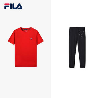 FILA 斐乐官方 男子套装 2019夏季新款男子短袖T恤运动长裤套装 艳红色-F11M926113FRD，F11M926 175/96A/L